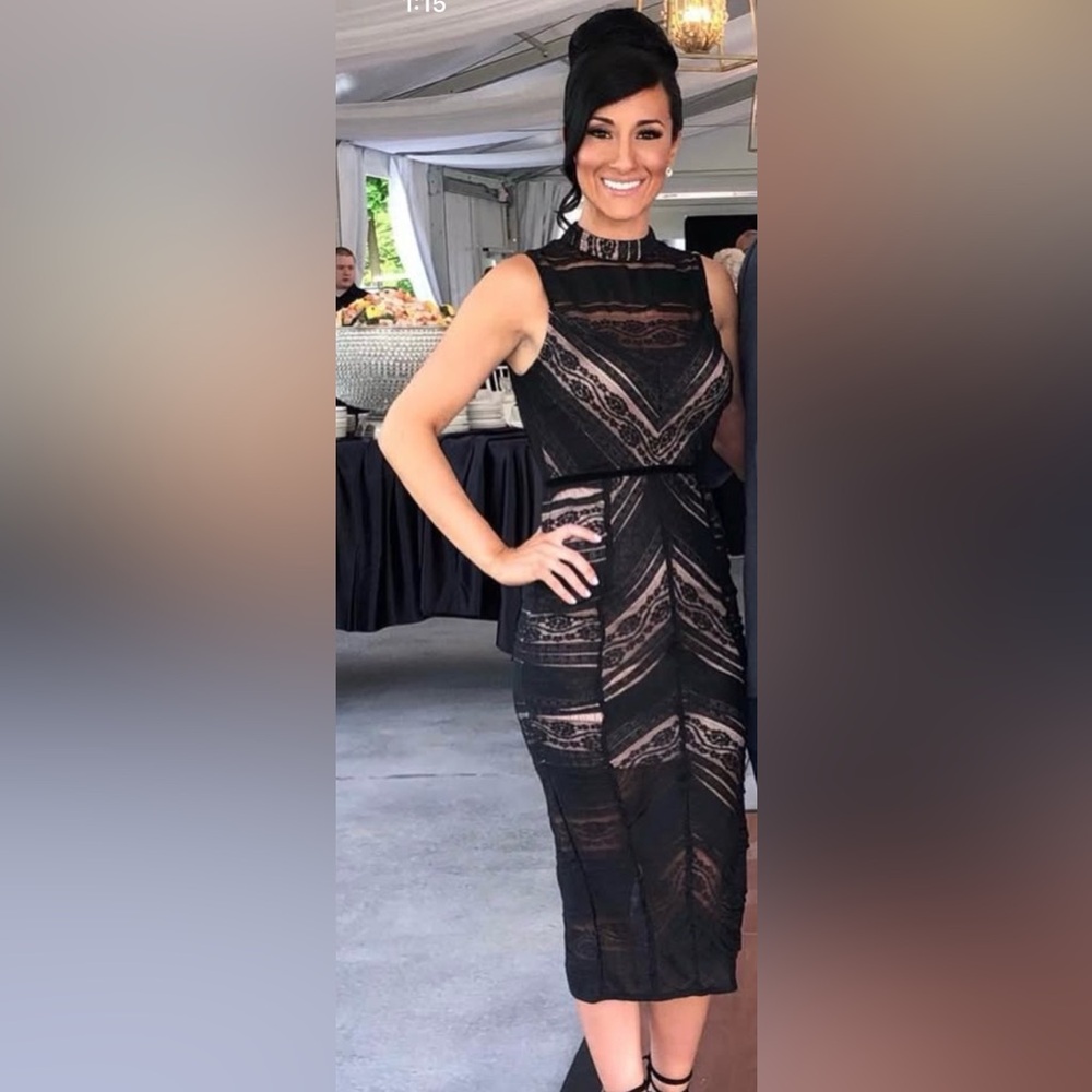 Black and Gold Strapless Bodycon Cocktail Dress